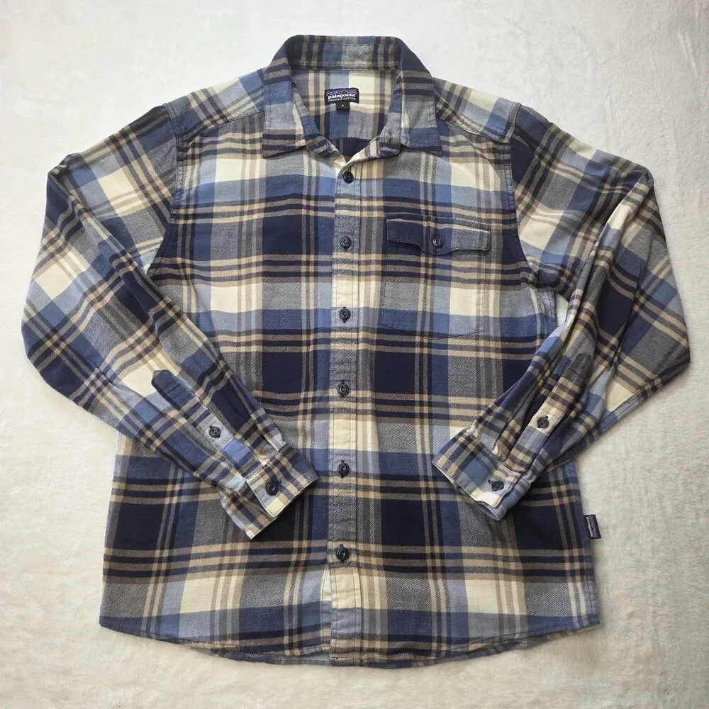 Patagonia Shirt Mens Small Brown Plaid Lightweight Fjord Flannel Organic Cotton